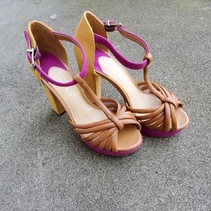 Gianni Bini Pink Yellow 4" Square Sandal Pumps